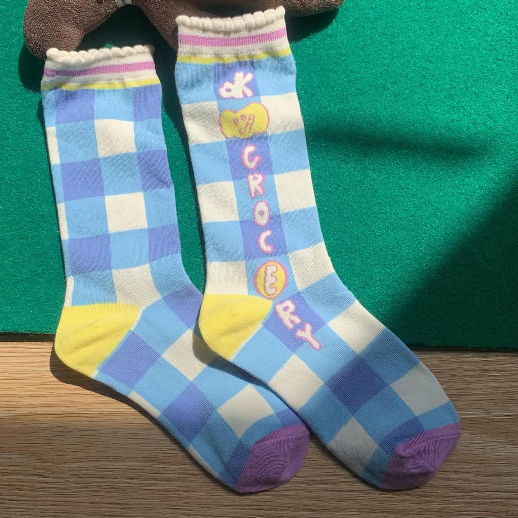 Socks Female Cute Baby Elephant Original Illustration Bubble Edge Cotton Socks Cartoon Print Personality Medium Stockings