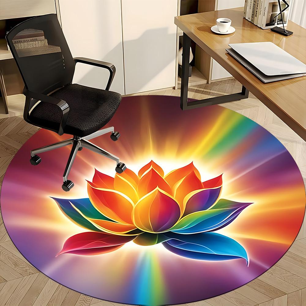 1pc Lotus, RainbowChair Carpet for Office, Indoor Non-Slip Washable Polyester Fiber Carpet, Mat For Office, Machine Washable