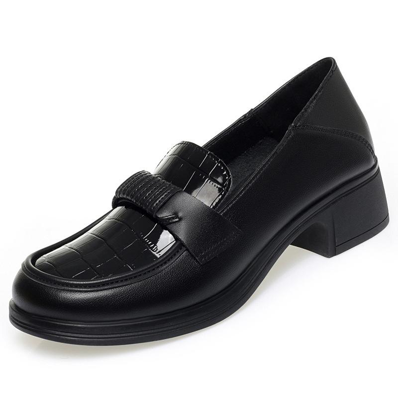 Pantofi de primăvară cu toc mic pentru mamă, pantofi simpli din piele moale, mocasini confortabili cu talpă moale, eleganți pentru vârsta mijlocie și înaintată