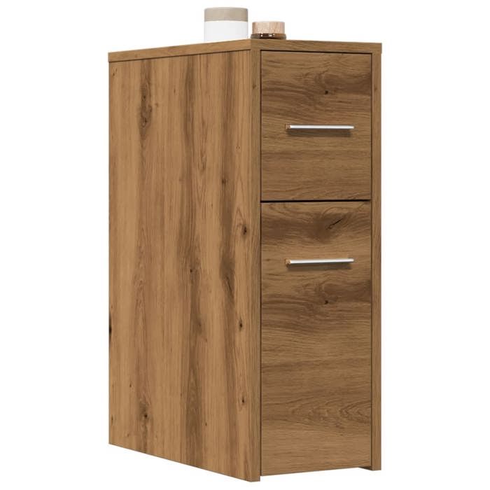 VidaXL Narrow Bathroom Cabinet with Casters Handcrafted Oak, Tall Bathroom Cabinet, Bathroom Storage 855285