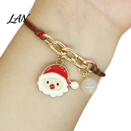 Christmas Party Favors Bracelets, Red Green String Bracelet, Adjustable Charm Bracelet Novelty Decorations with Glow in The Dark Bead for Women Girls