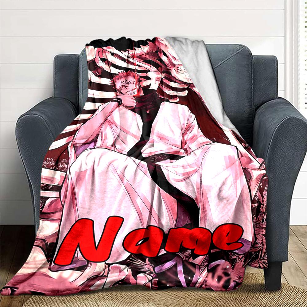 Customiz Name Personality Jujutsu Kaisen Sukuna and Tiger Staff Blanket Soft &Warm Sofa Office Bed Travel Lunch Break Blanket, Gift Suitable All Seaso