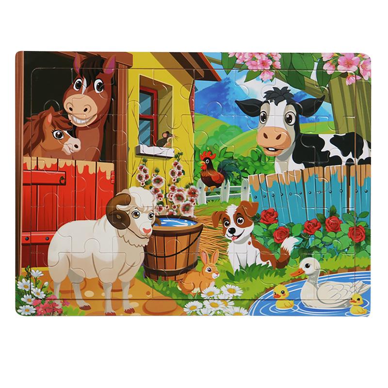 Kinder 40-teiliges Montessori-Spielzeug Holzpuzzles Cartoon-Tier-/Fahrzeug-Intelligenz-Puzzle 3D-Puzzle Lernspielzeug