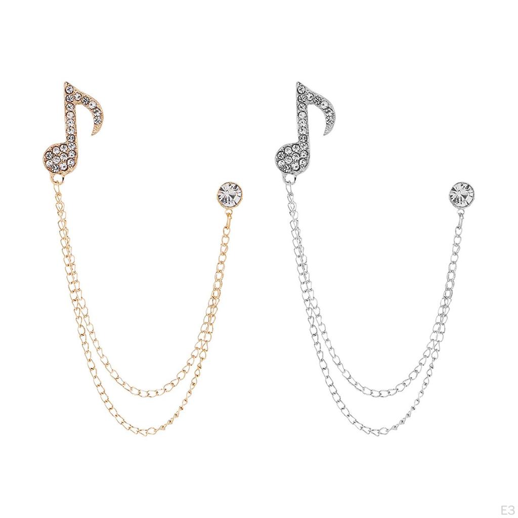 Music Note Brooch Jewelry Badge Decoration Elegant Suit Pin Simple Hanging Chain Rhinestone