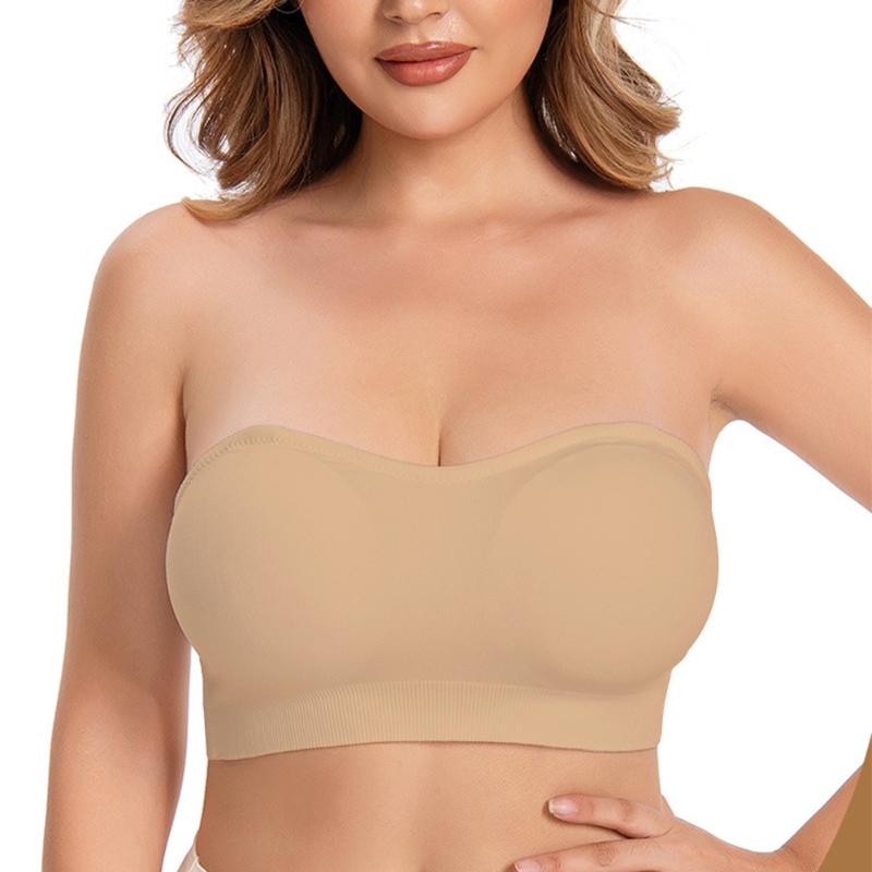 Plus Size Non-slip Silicone Gathered Off-shoulder Bra for Women Cross-border Underwear Strapless Tube Top Without Steel Ring