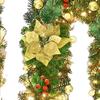 180CM Artificial Christmas Garland with Light Simulation Flower Holly Berry Red Balls Fake Rattan Mantle Fireplace Porch Indoor Outdoor Decoration