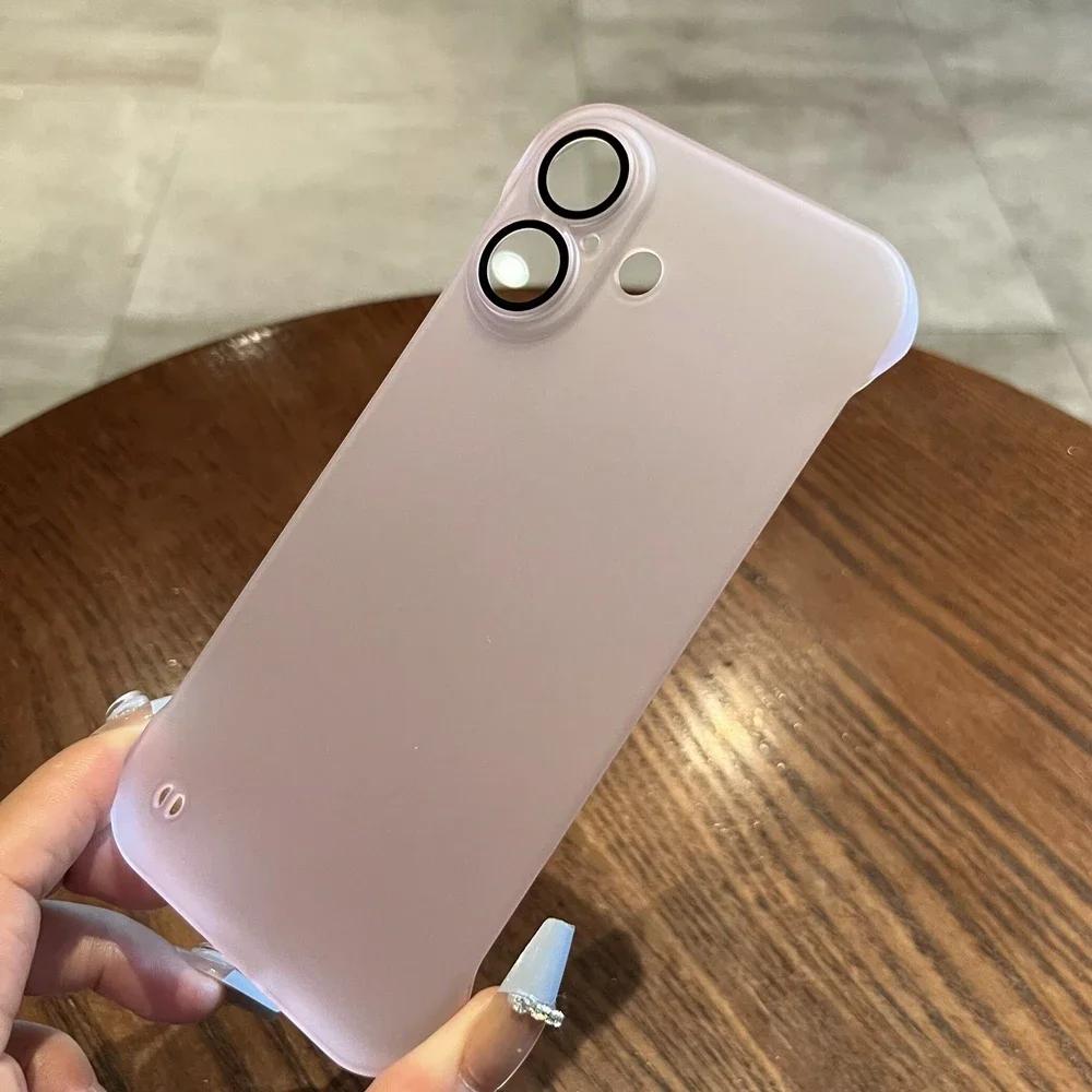 Broderless Case for iPhone 16 17 Ultra Thin Slim Matte PC Cover for iPhone 11 12 13 14 15 17 Pro Max Air Glass Camera Protector