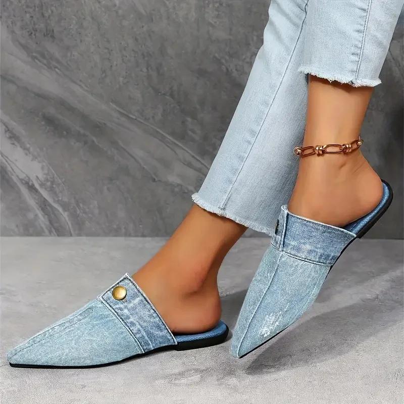 Fashion Women Slippers Comfortable Versatile Slippers Women Denim Round Toe Flat 2025 New Beach Sandals Slides Women Zapatos De Mujer