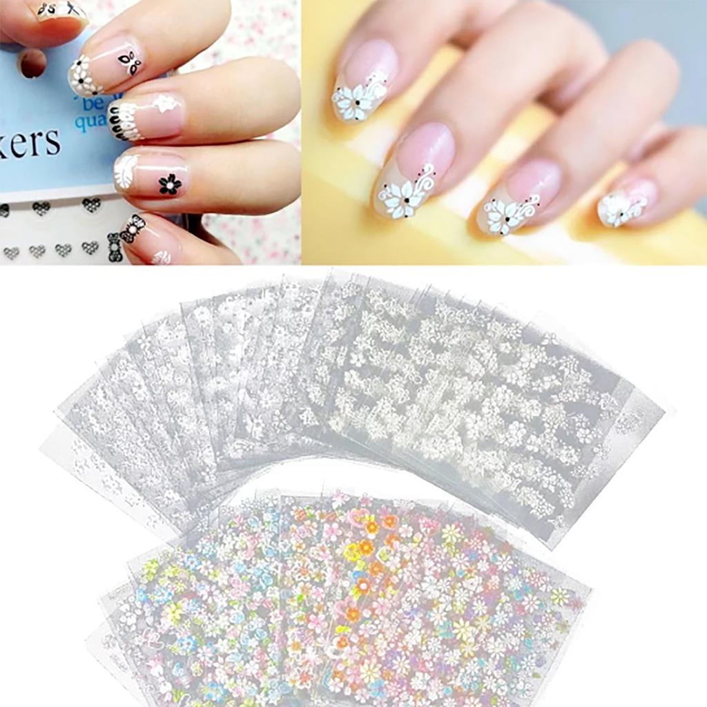 50 st. Blommor 3D-klistermärken Manikyr Guld/Silver Nageldekoration Tippar