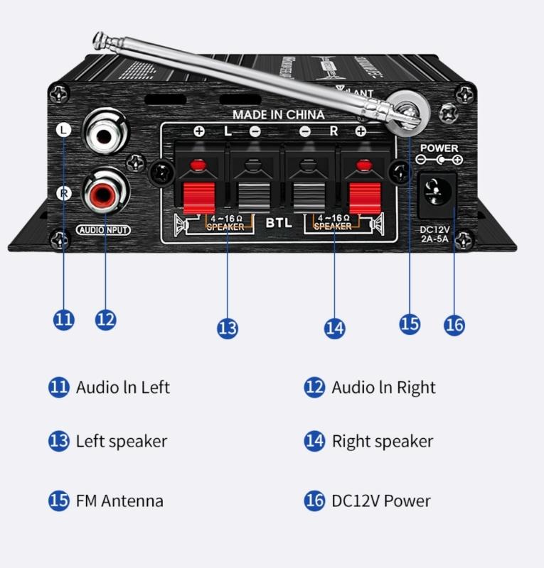 HY 302 12V Digital Amplifier For Home Car Auditory With USB TF Playing BT5.0 FM Radio