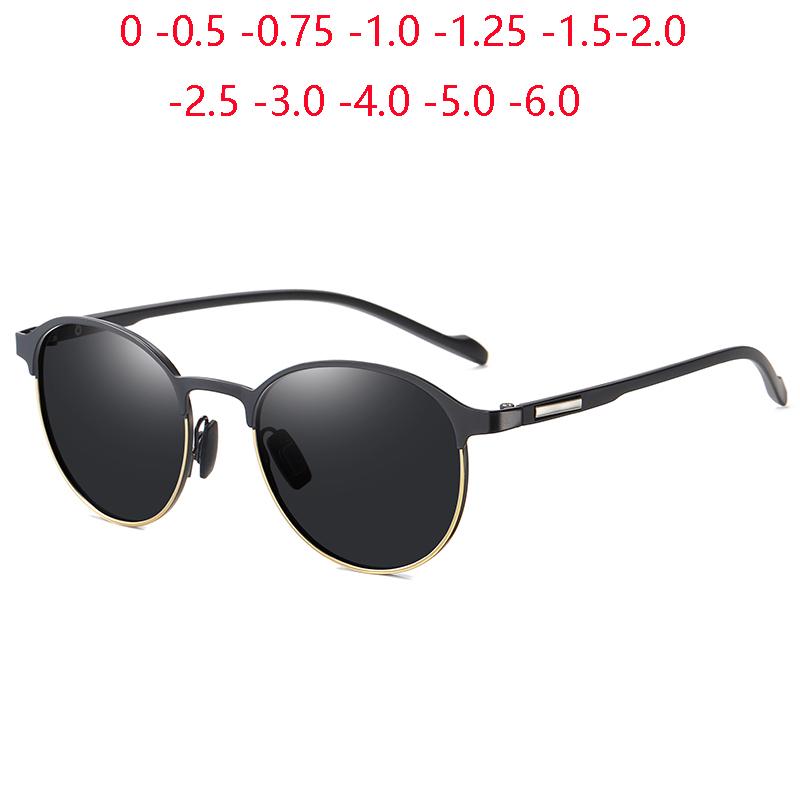 Anti-Glare Round Nearsighted Sunglasses For Women Trend Metal UV400 Prescription Sunglasses Men 0 -0.5 -0.75 To -6.0