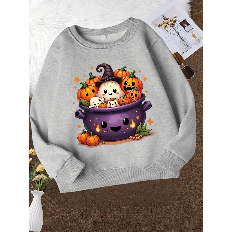Girls' Stylish Round-Neck Sweatshirt, Casual Print Top