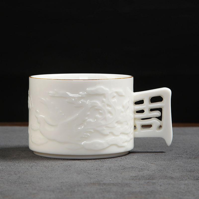 Auspicious Ruyi Tea Cup Sheep Fat Jade Porcelain Anti-scald Single Cup Master Cup Home Use Gift Premium Tasting Cup Customizable