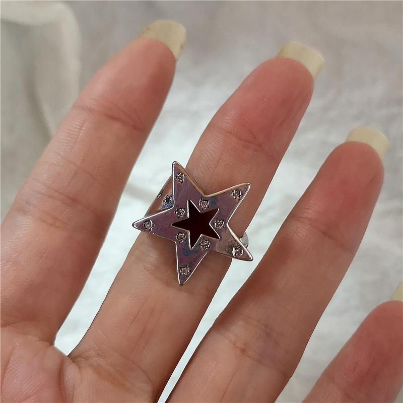 Kpop Goth Punk Vintage Aesthetic Geometric Irregular Star Silver Color Ring For Women Egirl Grunge Y2K EMO Jewelry Accessories
