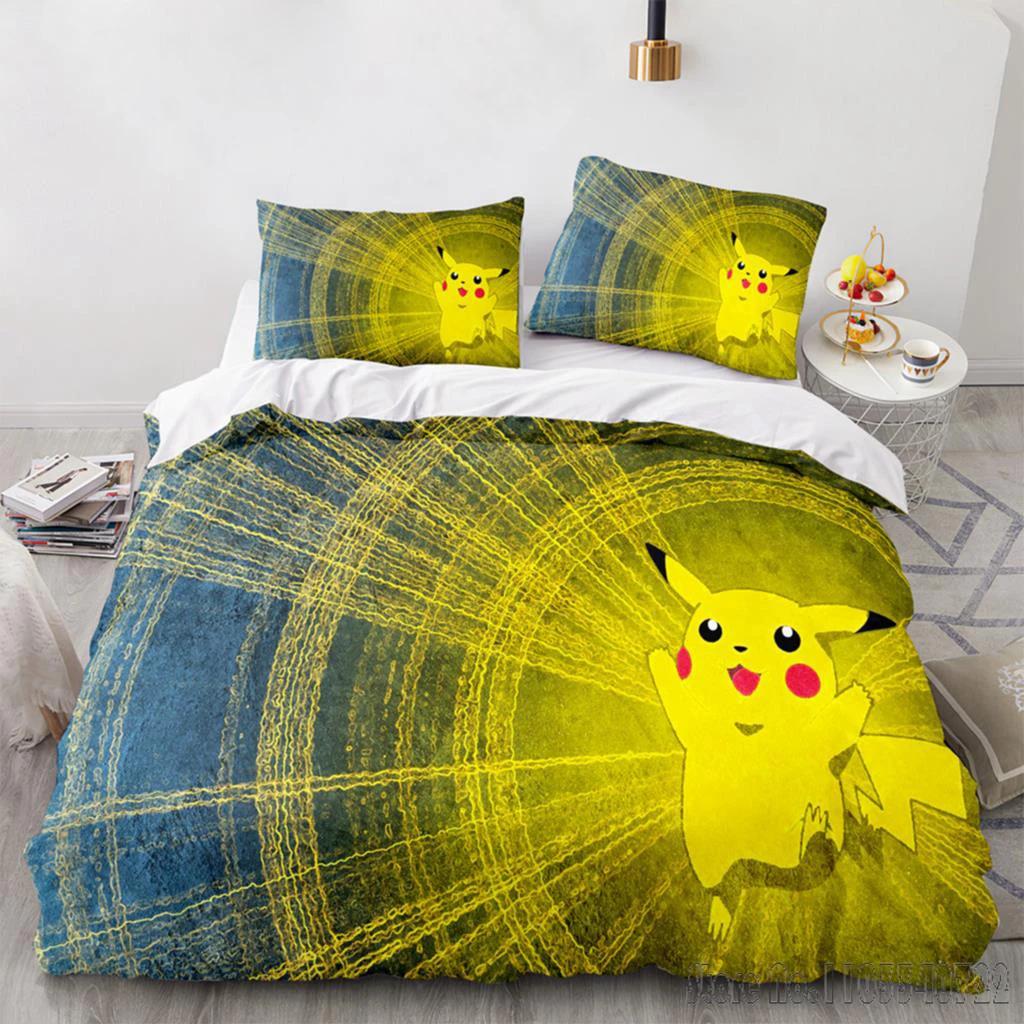 Anime Popular Pokemon Pillowcase Pikachu Bedding Set Baby Duvet Cover Sets Bedclothes Twin Single King Kids Adult Gift
