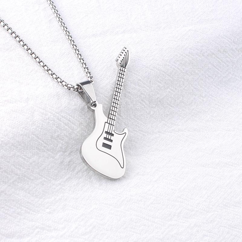 Herren & Damen Edelstahl Gitarren Anhänger Halskette, Einfaches Mode Design, Nicht Verblassend.