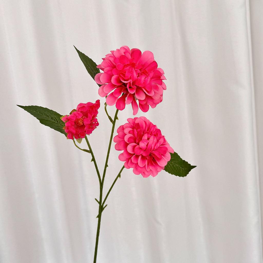 3-Head Dahlia Simulated Flower Silk Flower Fake Flower Dark Fragrant Ball Chrysanthemum Home Decoration Wedding Hall Flower Arrangement