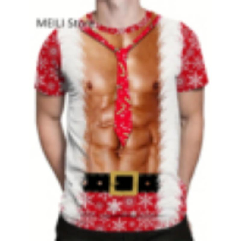 Christmas T-Shirts Summer Funny Santa Claus Fashion Tops Tee Mens Shirts Summer Holiday Boys Casual Crew Neck Oversized T-Shirts