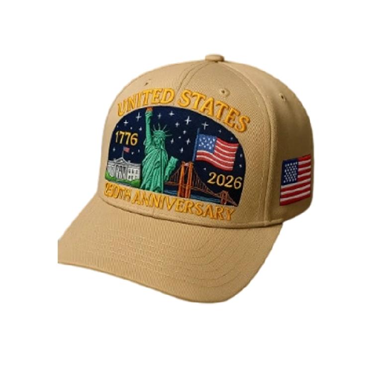 Gedenk-Baseballkappe zum 250. Gründungsjubiläum der USA Premium 3D-Druckdesign Feierhut Verstellbarer Hinterriemen