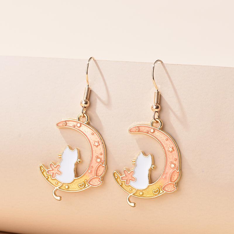 Vintage Cute Cartoon Animal Kitten Rabbit Panda Deer Earrings For Women Girls Zircon Sweet Moon Cat Squirrel Enamel Earrings