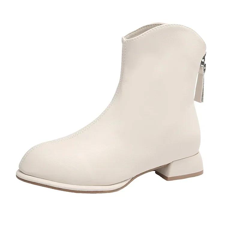 

Сапоги женские новые распродажа зимние туфли молния сзади острый носок лодыжка мода резина рок низкий осень запатос 35 бежевый