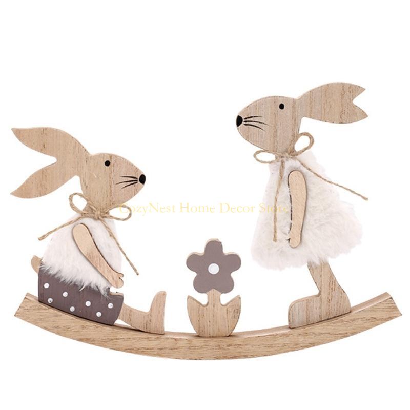 92MF Easter Rabbit Door Wall Hanging Ornaments Wooden Plaques Sign Easter Painted Gift
