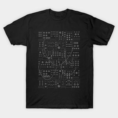 Men Black Print T-shirt Modular Synthesizer No-Cut Transfer Paper Print Cotton Tshirt
