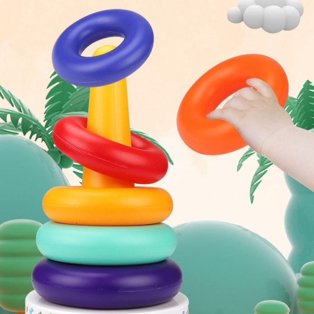 Rainbow Tower Stacking Rings Babies Toy Sensory Stacking Plugging Toy  Develop Cognition Ability