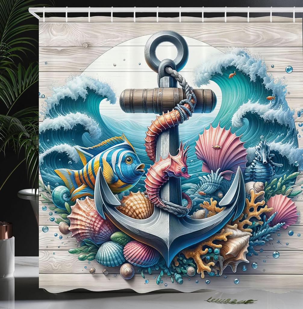 Nautical Shower Curtain, Funny Surreal Image of a Grey Cat Diving in The Deep Ocean Colorful Reef, Cloth Fabric Bathroom Decor