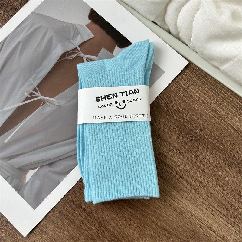 Women's Colorful Mid-Tube Socks In Violet, Orange, Rose, and Red for Modern Dance with Shark Print