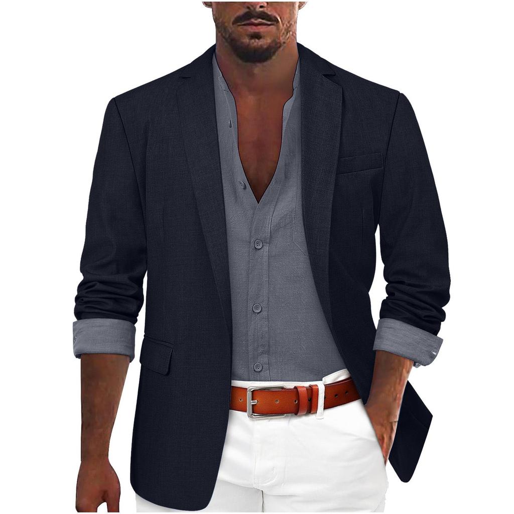 Giacca da abito casual da uomo in misto lino color cachi chiaro