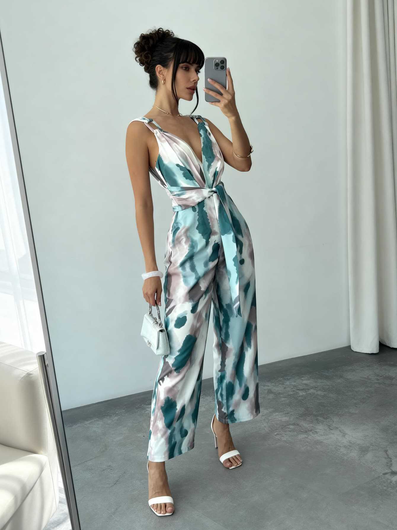 

European and American style slim-fitting and thin waist jumpsuit women s sleeveless ribbed wide-leg pants fashion trend knitted trousers XS