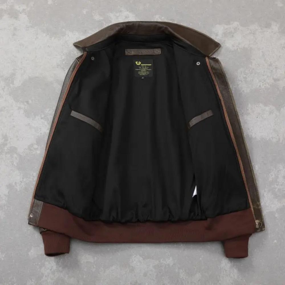 Chinese Size Classic Air Force A2 Flight Jacket Edged Army Green Genuine Cow Leather Jacket Men Pilot Coat Autumn Jaquetas Masculina De Couro