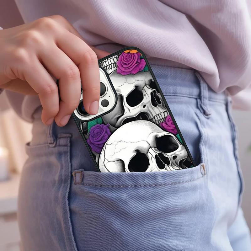 Skull And Roses Abstract Art Phone Case For iPhone 17 Air 15 16e 14 13 Pro Max Coque 12 11 Pro Max PLUS Cover