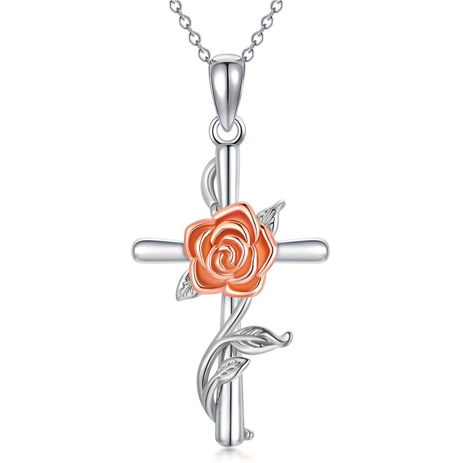 

Ожерелье с подвеской в ​​виде розы для женщин, подвески с крестом, модные украшения, подарки для девочек
