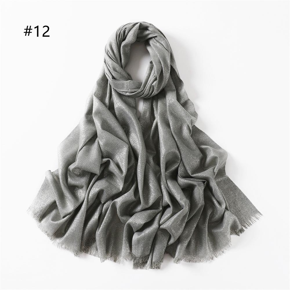 Elegant Two-End Tassel Scarf: Solid Color with Gold and Silver Threads