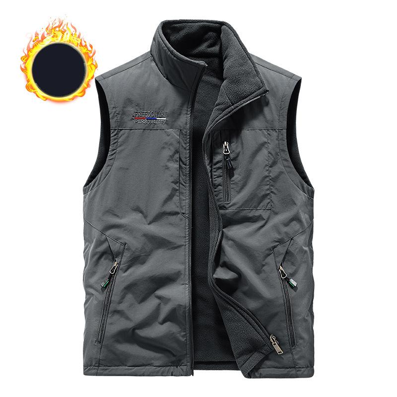 

Winter Plus Velvet Vest Outdoor Sports Vest for Middle-aged and Elderly Men Quick-drying Multi-pocket Leisure Vest 6XL сірий