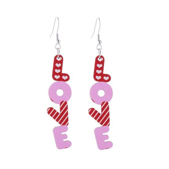 1 Par Pendientes Mujer Contraste de Color Estampado Carta de Amor Serie Rosa Pendientes de Gancho Románticos Pendientes Colgantes Día de San Valentín