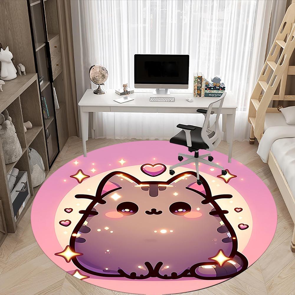 1 szt. Pusheen Uroczy Kot Okrągły Dywanik Biurowy, Pod Krzesła Biurowe, Sypialnia, Salon, Wystrój Domu, Dekoracja Pokoju, Dostępny w Różnych Rozmiarach