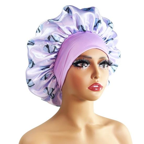 Hair Cap Silk Satin Bonnet Extra Large Sleeping Satin Bonnet Comfortable Flower Print Elastic Band High Density Women Braids Curly Night Hat