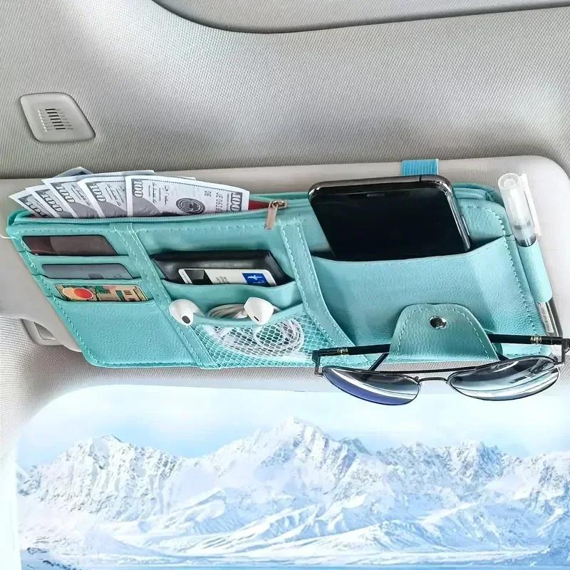 Car Sun Visor Organizer Multi-pocket Zipper Auto Truck SUV Storage Pouch Bills Pen Card Glasses Holder Car Accessories Gadget
