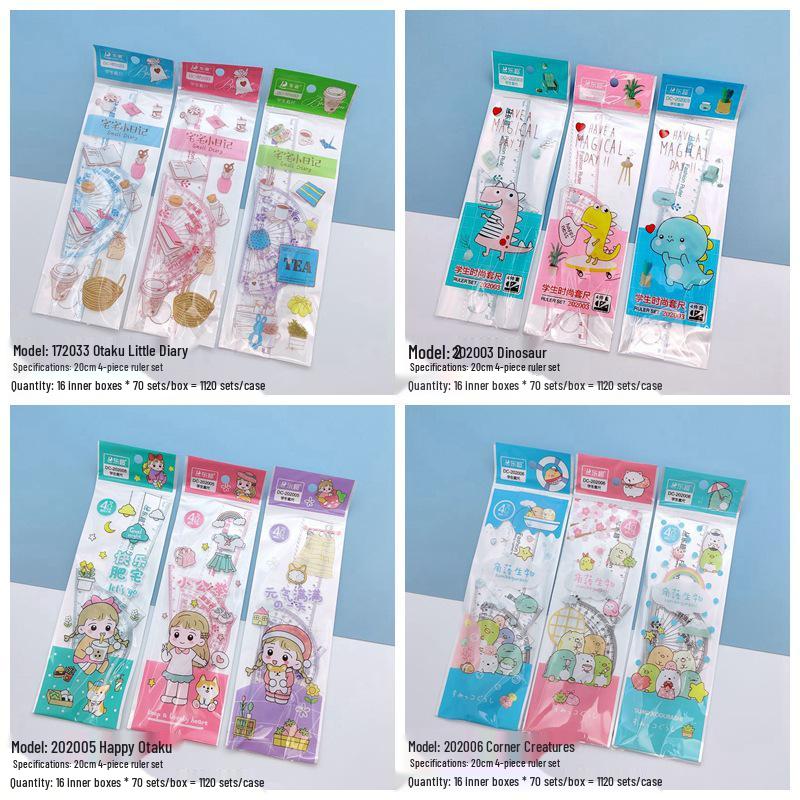 

Dinosaur-Themed Kids Geometry Set: Square, Triangle, Protractor, 4-Piece [Narrow Ruler] 4-Piece Set, 20cm