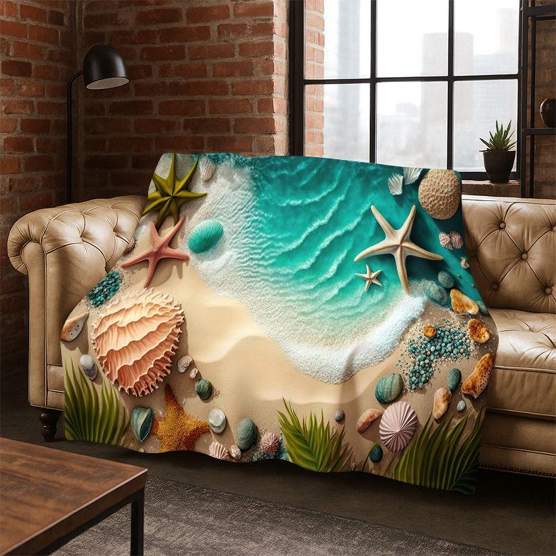Starfish Beach Sand Shell Sea Star Flannel Blanket Soft Warm Throw Blanket for Bedroom Living Room Bed Travel Camping Picnic kid