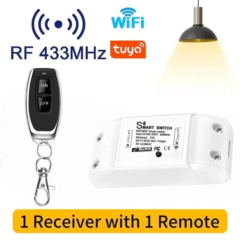 Tuya WiFi RF 433MHz Drahtloser Fernbedienungsschalter AC 110V 220V Mini-Relaisempfänger mit Ein-Aus-Sender für LED-Glühbirne