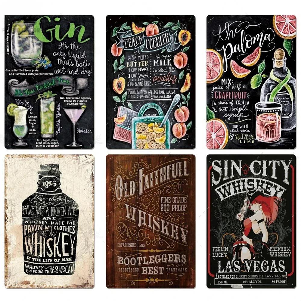 Cocktail Posters Decor Vintage Metal Tin Signs Plaque Metal Sign Wall Decor for Man Cave Bar Pub Club