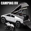 Tesla Cybertruck Camping Pickup mit Motorrad, SUV, Offroad-Modellauto aus Metall im Maßstab 1:24, Sammlerstück, Spielzeug für Kinder