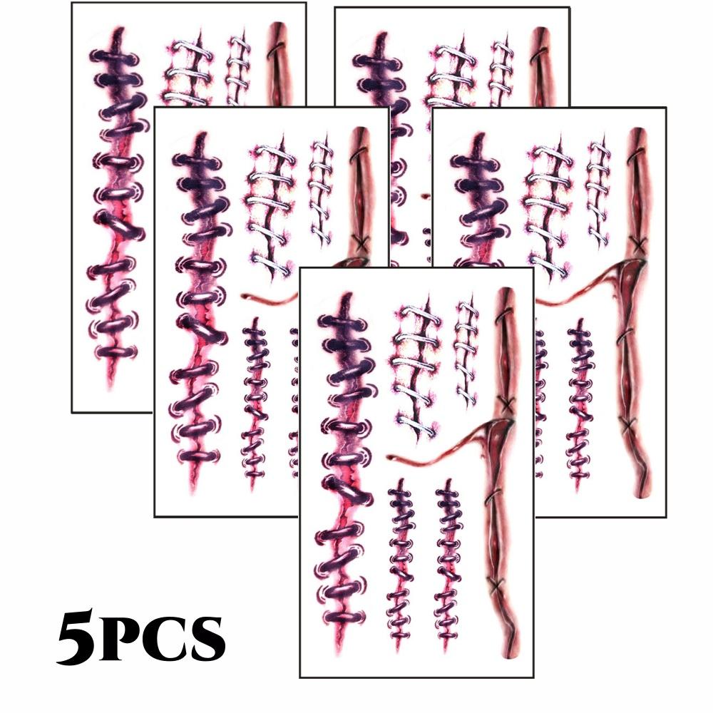 10pcs 3D Fake Scar Tattoos Sticker Body Face Realistic Scab Temporary Tattoos Halloween Horror Wound Bloody DIY Makeup Stickers