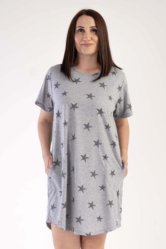 Modna damska koszula nocna w dużych rozmiarach Plus Size Szara melanżowa koszula nocna z krótkim rękawem