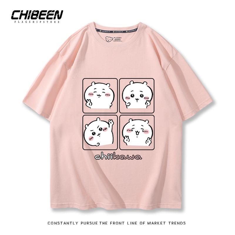 Chiikawa Cute Four-cell Pattern T-shirt Summer High Quality 100% Cotton T-shirt Casual Comfortable Loose Men's T-shirt