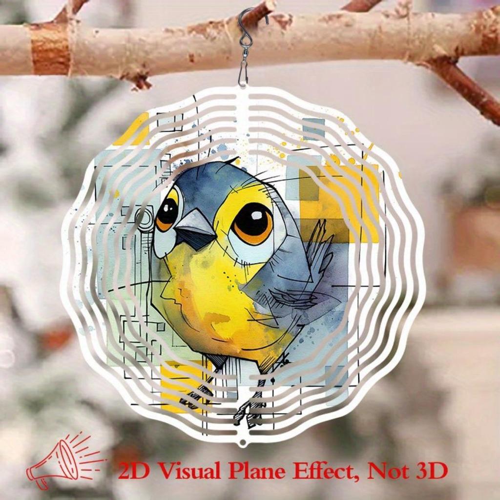 10 Inch Bluebird Watercolor Metal Wind Spinner Vibrant Yellow Blue Garden Decor Wind Powered Rotating Sculpture for Indoor Outdoor Yard